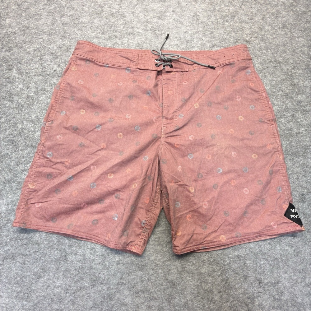 RVCA VA Boardshorts Men 36 Red Pattern Cotton Blend Swim Trunks Surf
